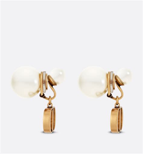 dior tribales earrings antique gold-finish metal and white resin pearls|Dior earrings second hand.